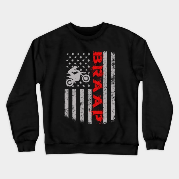 BRAAP Motocross US American Flag MX Braaap Crewneck Sweatshirt by tobzz